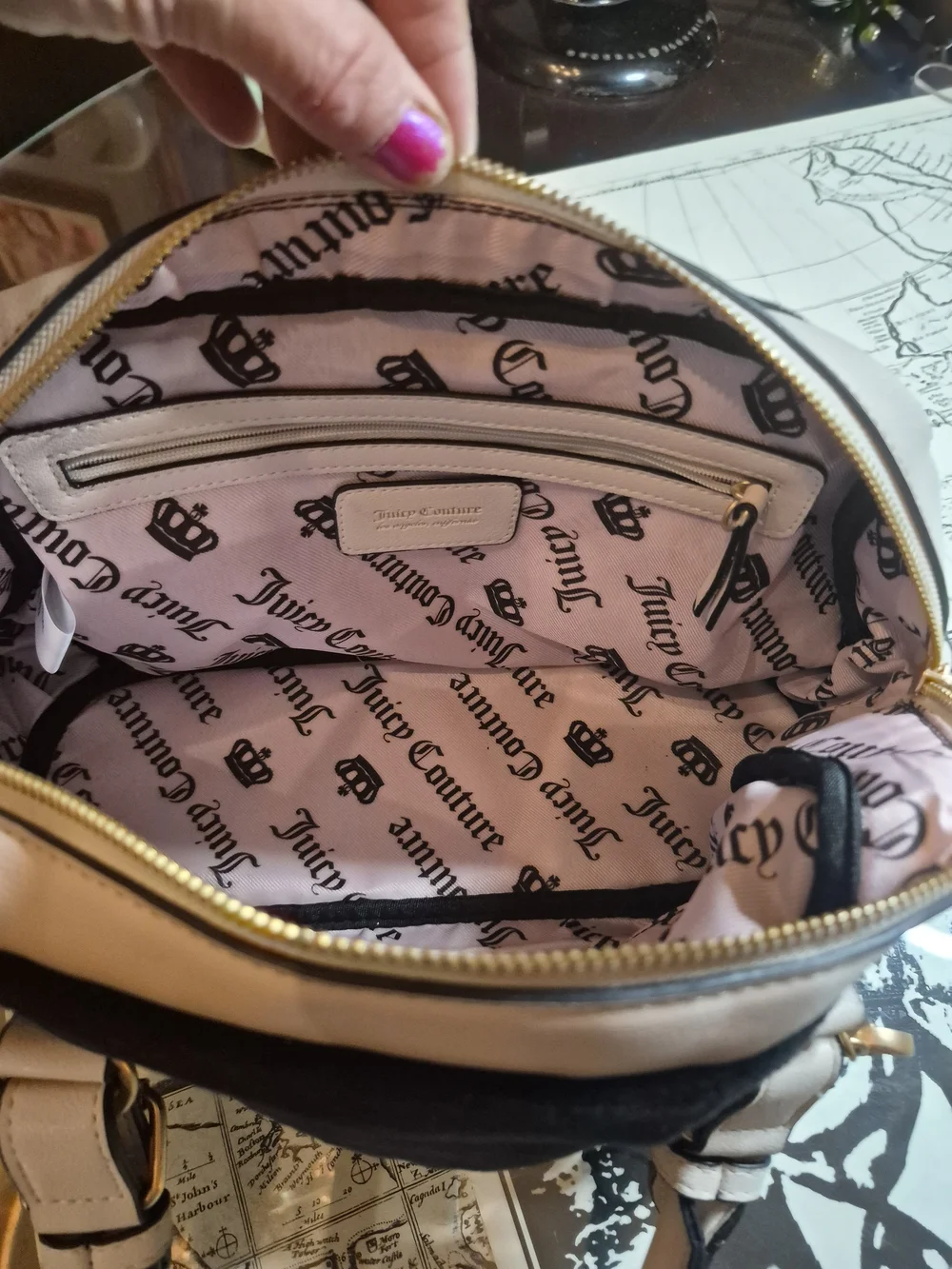 Juicy Couture Black and White Embroidered Crown Satchel